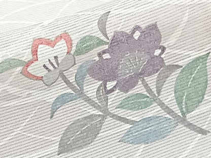 平和屋着物＊夏物　小紋　絽　草花文　銀彩　正絹　逸品　CABI3788xi