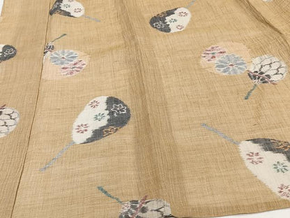 平和屋着物＊夏物　本場小千谷縮　団扇花文　麻　逸品　CABI3789xi