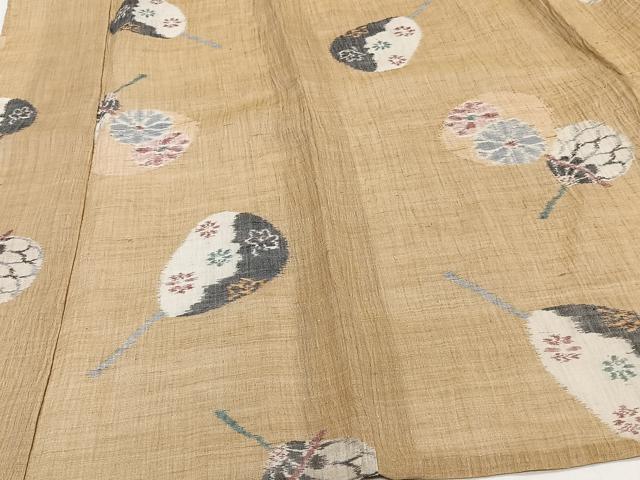 平和屋着物＊夏物　本場小千谷縮　団扇花文　麻　逸品　CABI3789xi