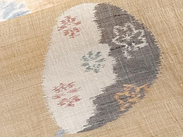 平和屋着物＊夏物　本場小千谷縮　団扇花文　麻　逸品　CABI3789xi