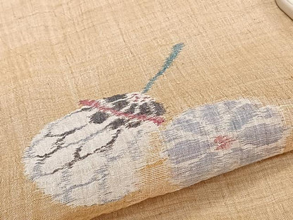 平和屋着物＊夏物　本場小千谷縮　団扇花文　麻　逸品　CABI3789xi