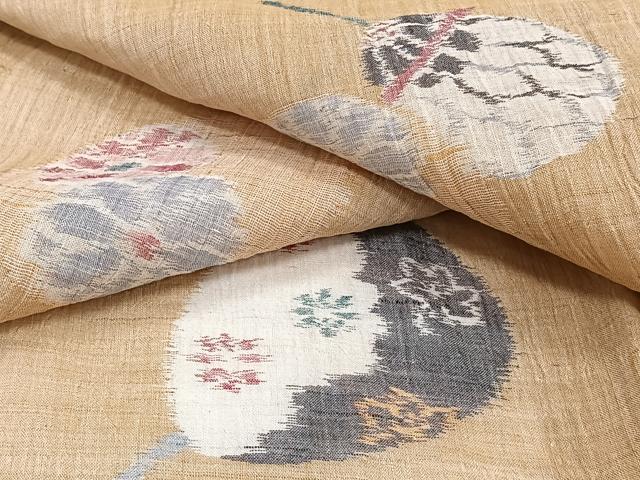 平和屋着物＊夏物　本場小千谷縮　団扇花文　麻　逸品　CABI3789xi