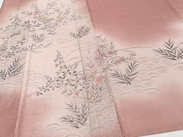 平和屋着物＊夏物　訪問着　紗　手描き　枝花青海波文　暈し染め　正絹　逸品　CABI3794xi