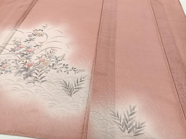 平和屋着物＊夏物　訪問着　紗　手描き　枝花青海波文　暈し染め　正絹　逸品　CABI3794xi