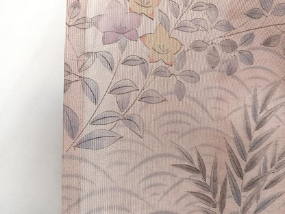 平和屋着物＊夏物　訪問着　紗　手描き　枝花青海波文　暈し染め　正絹　逸品　CABI3794xi