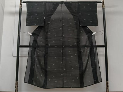 平和屋着物＊夏物　小紋　紗　抽象文　黒地　正絹　逸品　CABI3806xi