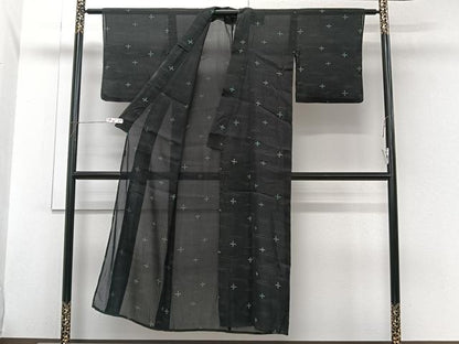 平和屋着物＊夏物　小紋　紗　抽象文　黒地　正絹　逸品　CABI3806xi
