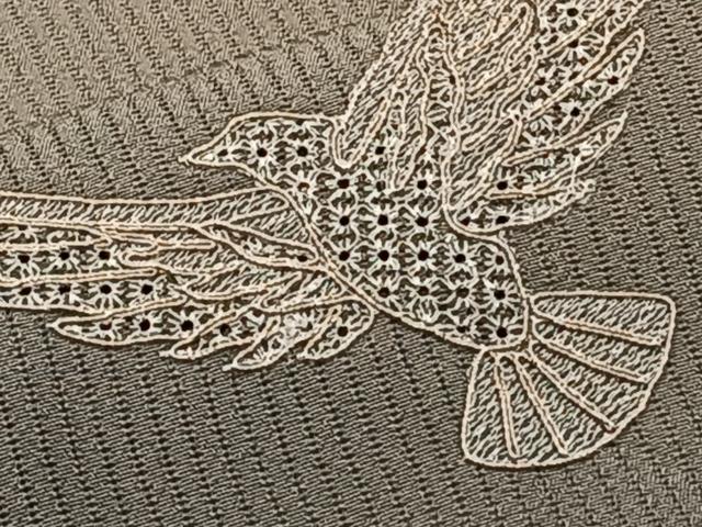 平和屋着物＊染色作家　斉藤三才　中国三大刺繍　スワトウ刺繍　夏物　訪問着　縦絽　3才鳥　暈し染め　正絹　逸品　CABI3812xi
