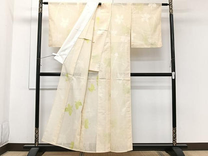 平和屋着物＊夏物　小紋　紗　枝花文　正絹　逸品　CABI3813xi