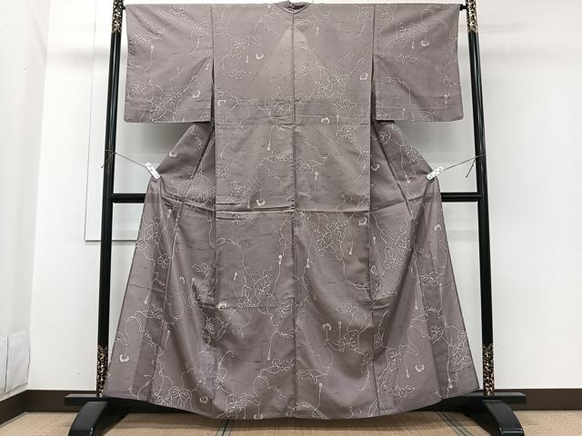 平和屋着物＊夏物　石川県指定無形文化財　夏牛首紬　白山工房　手織り　ろうけつ染め　蔦の葉文　正絹　逸品　CABI3814xi