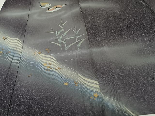 平和屋着物＊夏物　訪問着　絽　流水鴛鴦草文　暈し染め　金銀彩　正絹　逸品　CABI3818xi