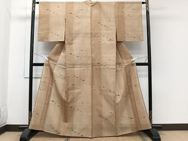 平和屋着物＊夏物　紗紬　間道幾何学文　正絹　逸品　CABI3819xi
