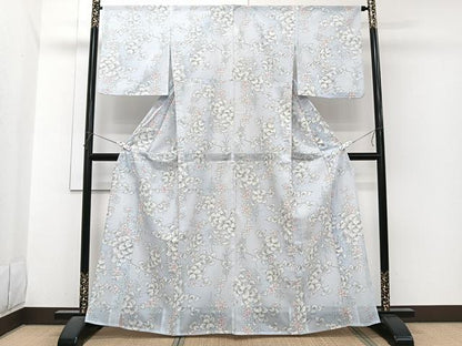 平和屋着物＊夏物　小紋　絽　草花文　洗える着物　CABI3822xi