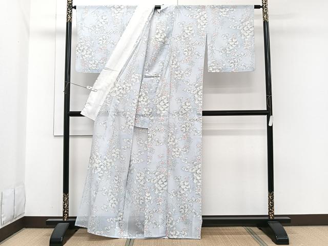 平和屋着物＊夏物　小紋　絽　草花文　洗える着物　CABI3822xi