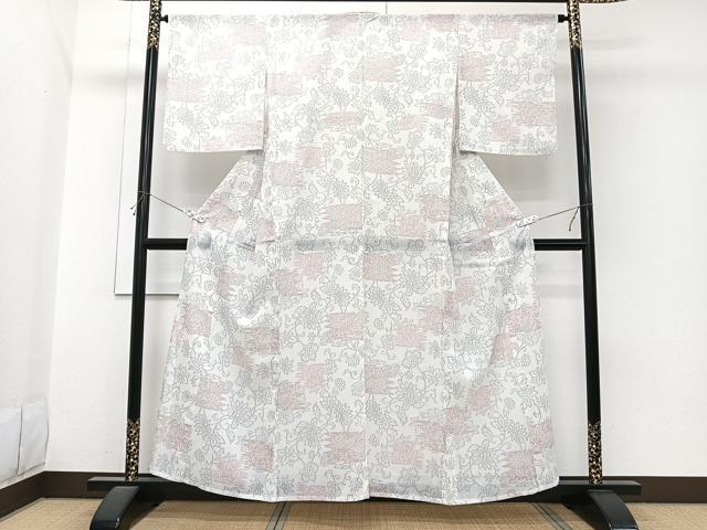 平和屋着物＊夏物　小紋　紗　更紗花唐草文　CABI3826xi