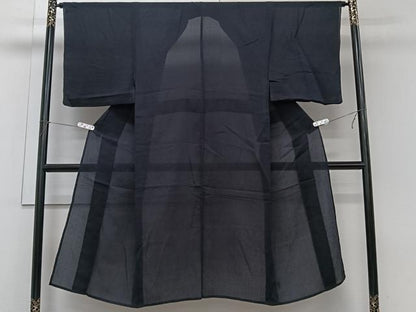 平和屋着物＊夏物　男性　お召　紗　霞文　黒地　正絹　逸品　CABI3828xi