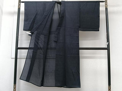平和屋着物＊夏物　男性　お召　紗　霞文　黒地　正絹　逸品　CABI3828xi