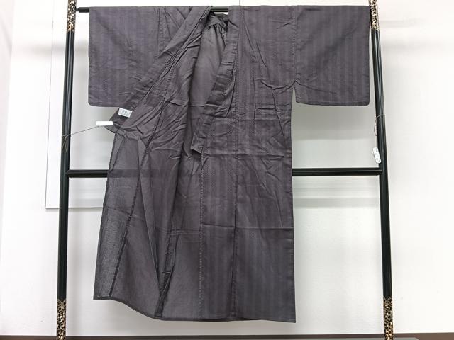 平和屋着物∴夏物　男性　小紋・浴衣兼用　間道　源氏鼠色　綿　逸品　CABI3831xi
