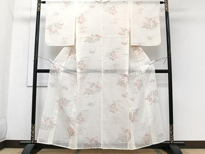 平和屋着物＊夏物　小紋　紗　草花文　洗える着物　CABI3832xi