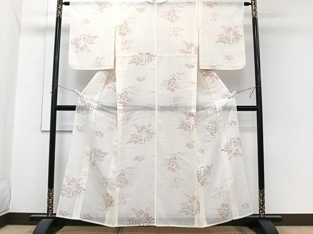 平和屋着物＊夏物　小紋　紗　草花文　洗える着物　CABI3832xi