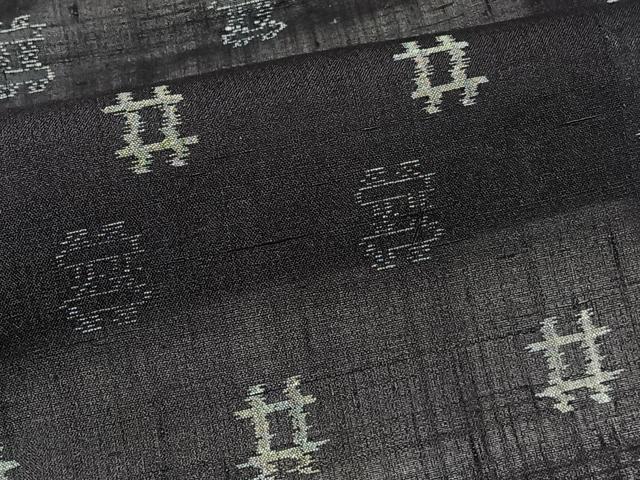 平和屋着物＊夏物　小紋　紗紬　井桁絣　黒地　正絹　逸品　CABI3842xi