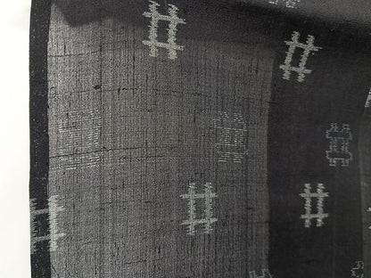 平和屋着物＊夏物　小紋　紗紬　井桁絣　黒地　正絹　逸品　CABI3842xi