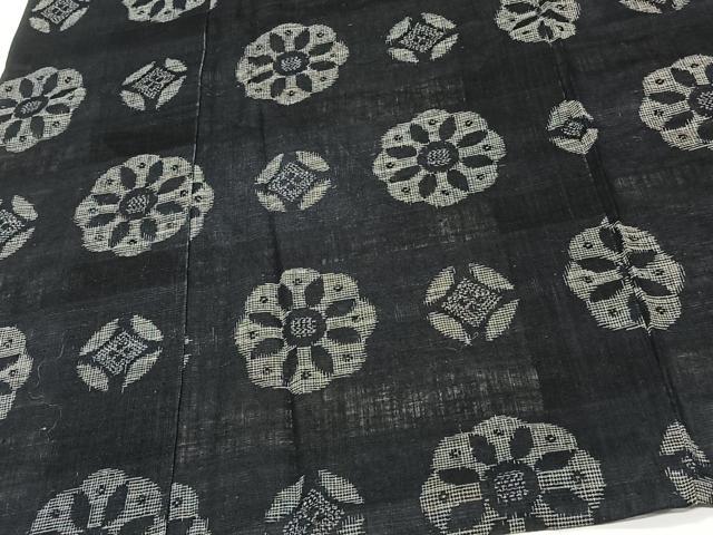 平和屋着物＊夏物　重要無形文化財　本場宮古上布　花菱文　黒地　苧麻　逸品　CABI3843xi