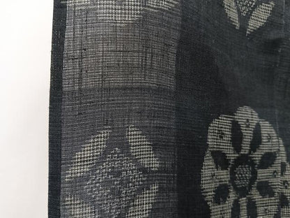 平和屋着物＊夏物　重要無形文化財　本場宮古上布　花菱文　黒地　苧麻　逸品　CABI3843xi