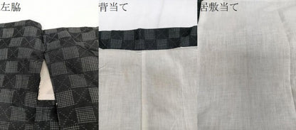 平和屋着物＊夏物　上布　市松文　黒地　麻　逸品　CABI3845xi