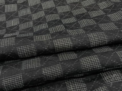 平和屋着物＊夏物　上布　市松文　黒地　麻　逸品　CABI3845xi