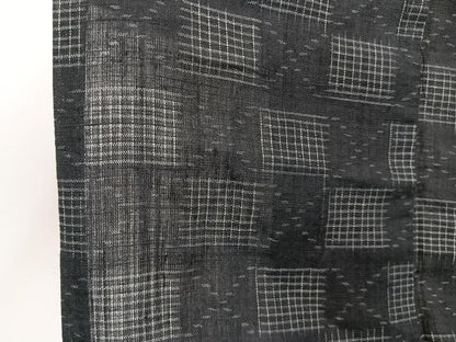 平和屋着物＊夏物　上布　市松文　黒地　麻　逸品　CABI3845xi