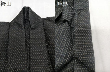 平和屋着物＊夏物　男性　上布　亀甲文様　黒地　麻　逸品　CABI3846xi