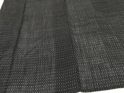 平和屋着物＊夏物　男性　上布　亀甲文様　黒地　麻　逸品　CABI3846xi