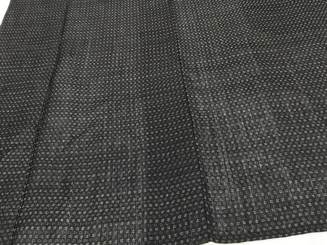 平和屋着物＊夏物　男性　上布　亀甲文様　黒地　麻　逸品　CABI3846xi