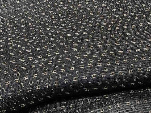 平和屋着物＊夏物　男性　上布　亀甲文様　黒地　麻　逸品　CABI3846xi