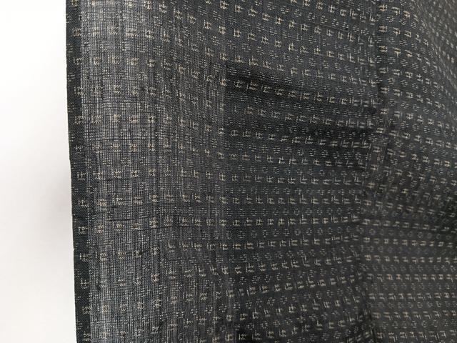 平和屋着物＊夏物　男性　上布　亀甲文様　黒地　麻　逸品　CABI3846xi