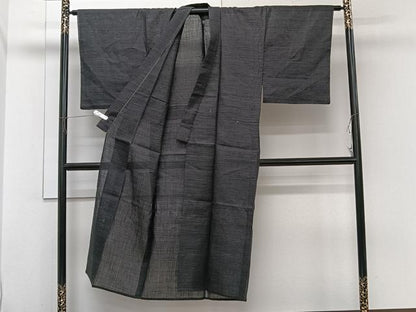 平和屋着物＊夏物　男性　石川県指定無形文化財　能登上布　本麻手織上布　幾何学文　黒地　麻　逸品　CABI3847xi