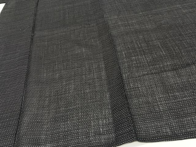 平和屋着物＊夏物　男性　石川県指定無形文化財　能登上布　本麻手織上布　幾何学文　黒地　麻　逸品　CABI3847xi