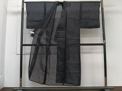 平和屋着物＊夏物　男性　小紋　紗　格子　黒地　CABI3848xi