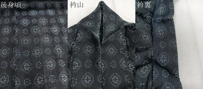 平和屋着物＊夏物　重要無形文化財　本場宮古上布　花菱文　黒地　苧麻　逸品　CABI3849xi