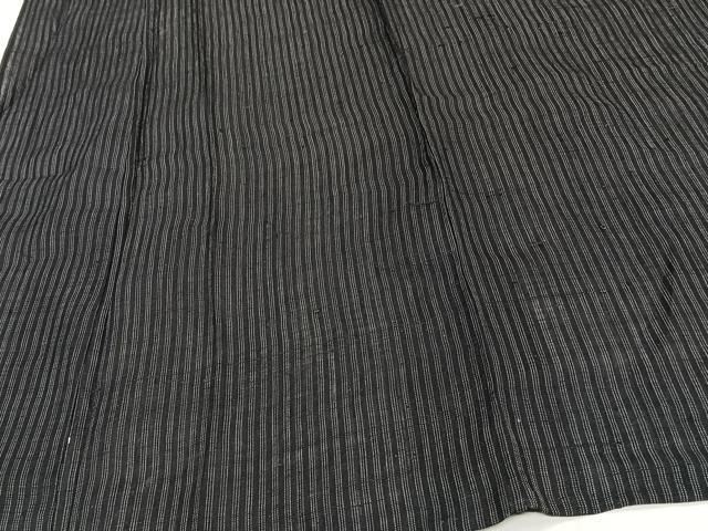 平和屋着物＊夏物　男性　上布　縞　黒地　麻　逸品　CABI3850xi
