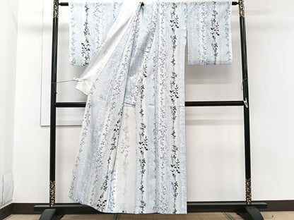 平和屋着物＊夏物　小紋　絽　枝垂れ花文　洗える着物　CABI3858xi