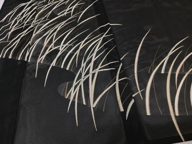 平和屋着物＊夏物　訪問着　絽　流水草文　黒地　金彩　洗える着物　CABI3860xi