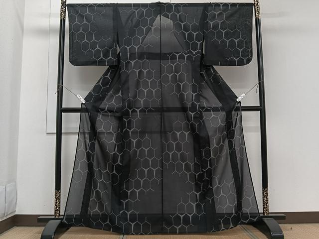 平和屋着物＊夏物　小紋　紗　亀甲文　洗える着物　CABI3861xi