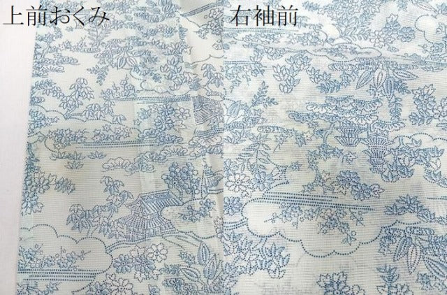 平和屋着物＊夏物　小紋　絽　風景文　洗える着物　CABI3863xi