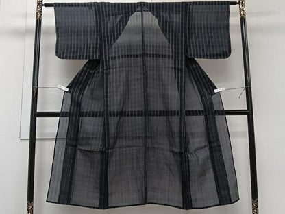 平和屋着物＊夏物　お召　紗　格子　正絹　逸品　CABI3867xi