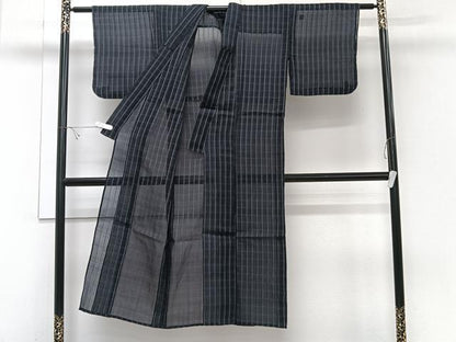 平和屋着物＊夏物　お召　紗　格子　正絹　逸品　CABI3867xi