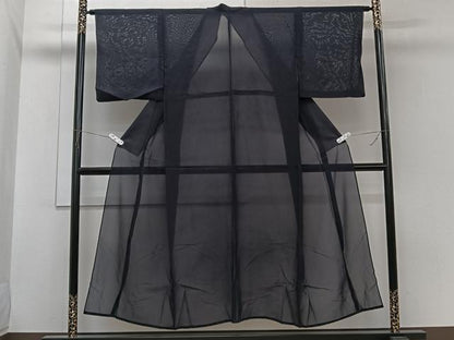 平和屋着物＊夏物　色無地　絽　紫黒色　正絹　逸品　CABI3869xi
