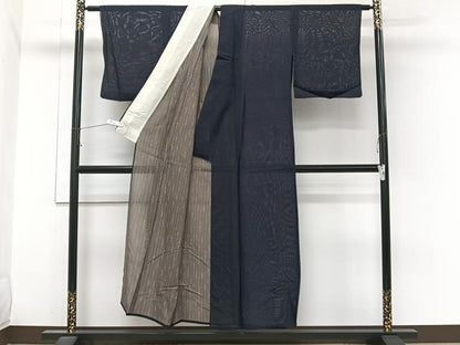 平和屋着物＊夏物　色無地　絽　紫黒色　正絹　逸品　CABI3869xi