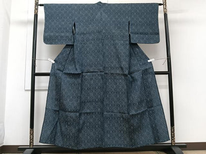 平和屋着物＊夏物　お召　鳳凰丸菱文　正絹　逸品　CABI3870xi